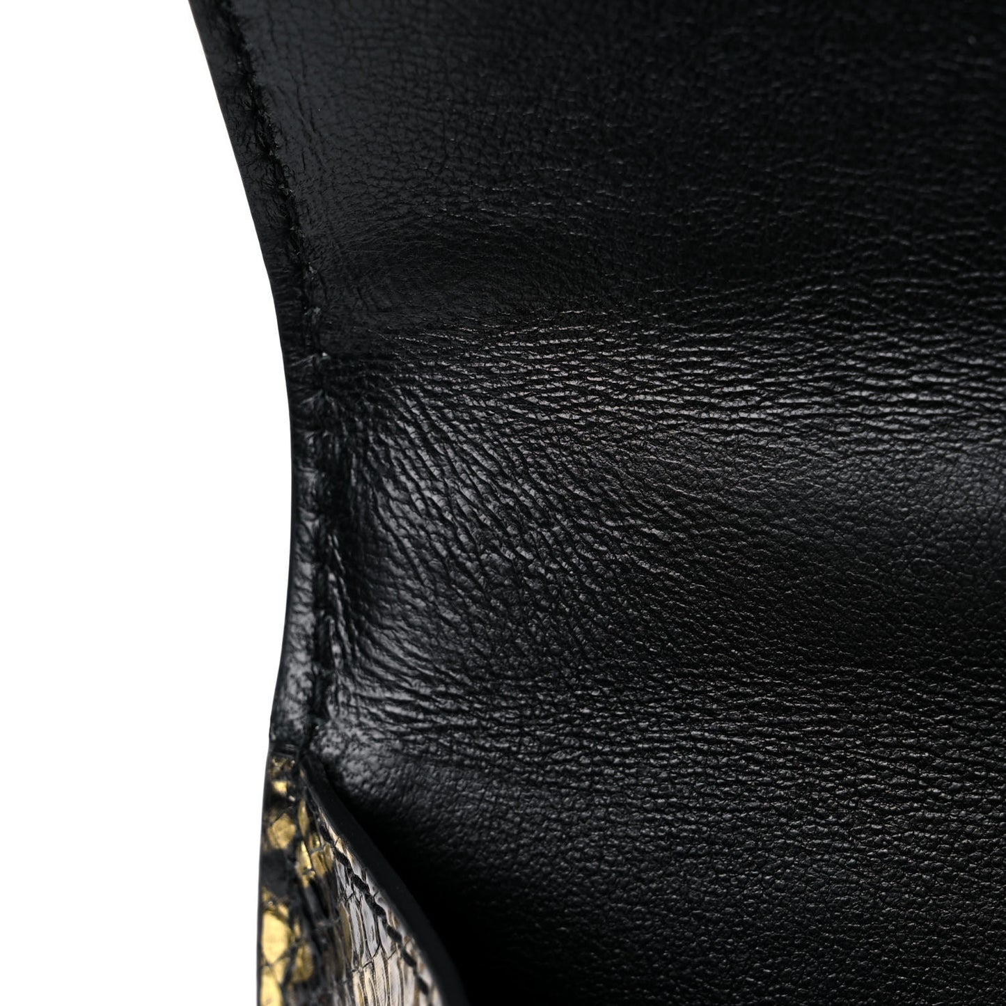 Shiny Calfskin Snakeskin Embossed Hourglass Top Handle Bag XS Gold Black