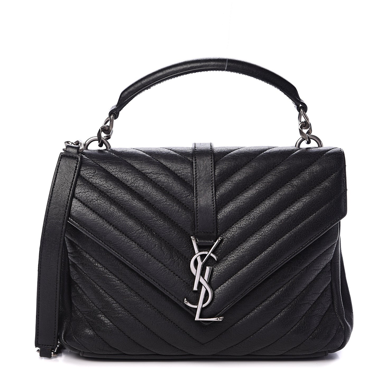 Sheepskin Matelasse Chevron Monogram Medium College Bag Black