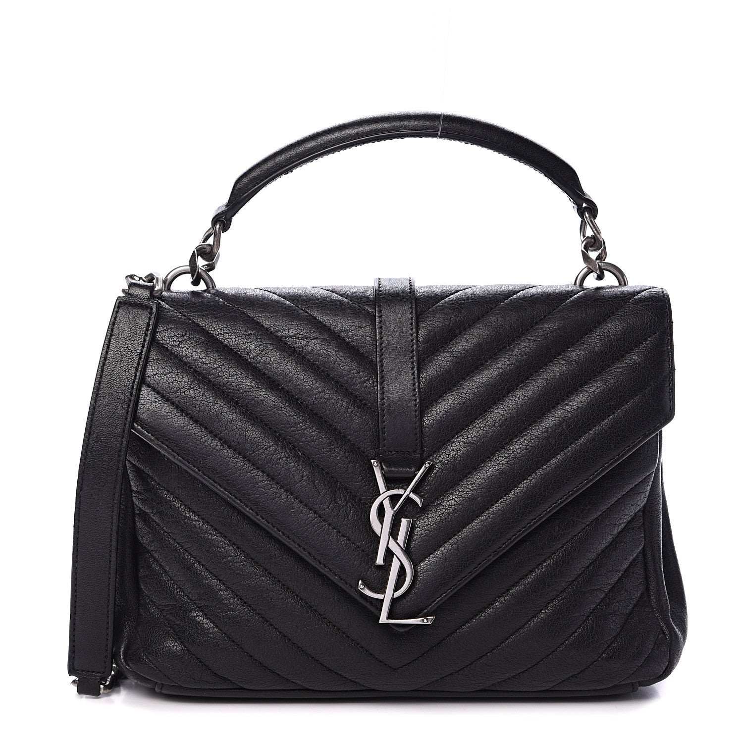 Saint Laurent Sheepskin Matelasse Chevron Monogram Medium College Bag Black 1 of 12