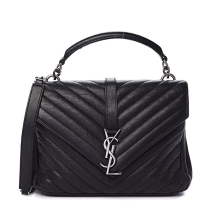 Saint Laurent Sheepskin Matelasse Chevron Monogram Medium College Bag Black 1 of 12