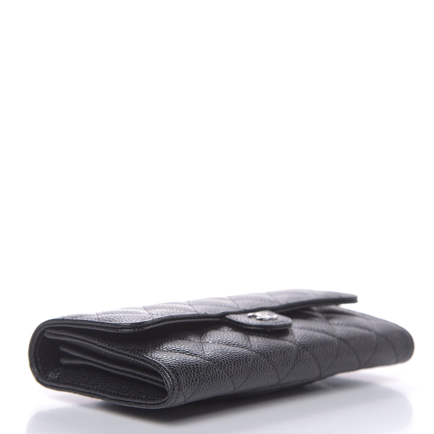 Caviar Quilted Large Gusset Flap Wallet Black