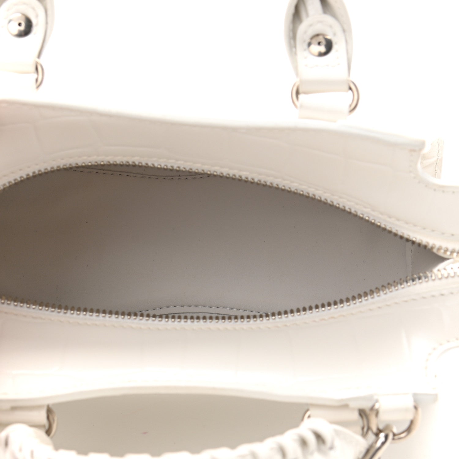 Balenciaga Semi Shiny Calfskin Crocodile Embossed Neo Classic Silver Hardware Mini City White 5 of 9