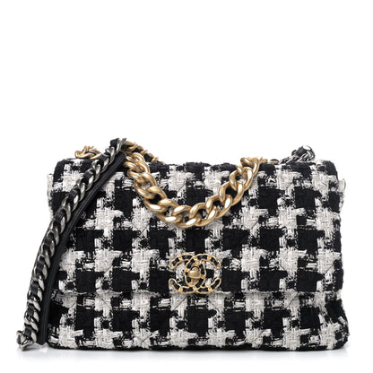 Chanel Tweed Quilted Large Chanel 19 Flap Black Ecru White 1 of 4
