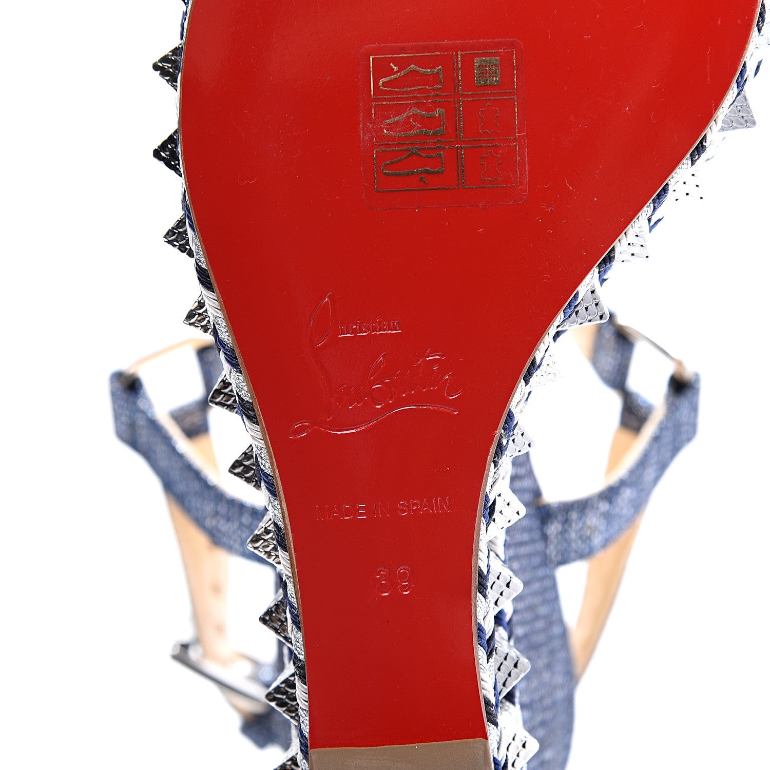 Christian Louboutin Lame Lux Pyraclou 110 Wedge Sandals 39 Denim 9 of 10