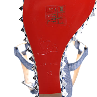 Christian Louboutin Lame Lux Pyraclou 110 Wedge Sandals 39 Denim 9 of 10