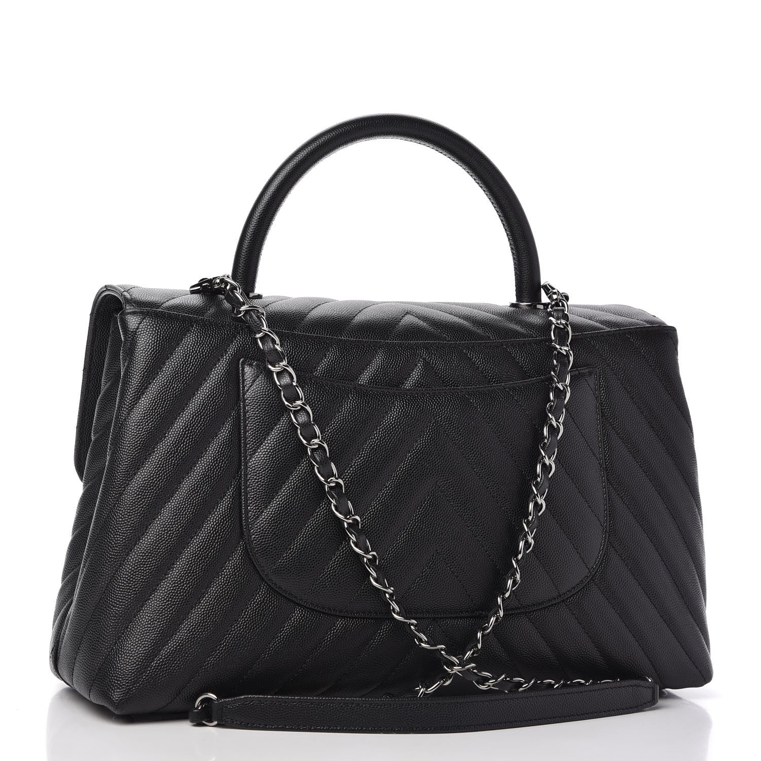 Chanel Caviar Chevron Quilted Medium Coco Handle Flap Black 3 of 10