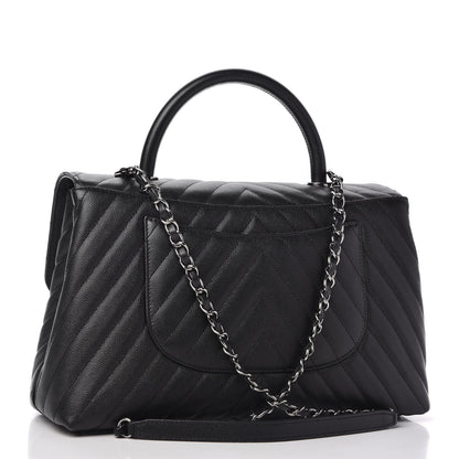 Chanel Caviar Chevron Quilted Medium Coco Handle Flap Black 3 of 10
