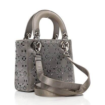 Christian Dior Satin Crystal Cannage Mini Lady Dior Gray 3 of 12