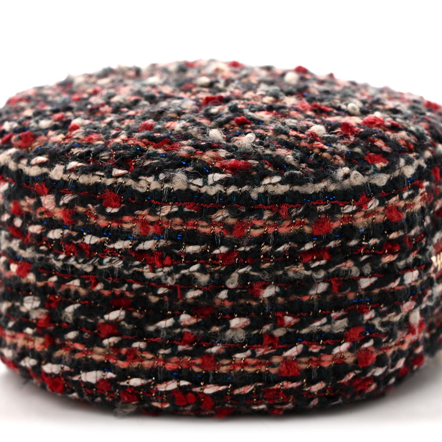 Tweed Quilted Round Clutch With Chain Red