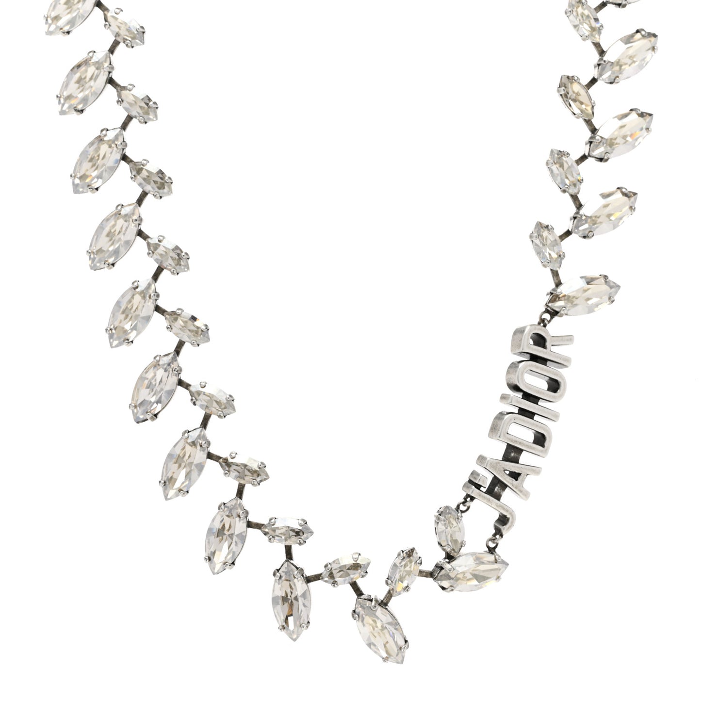 Metal Crystal J'Adior Laurier Choker Necklace Silver