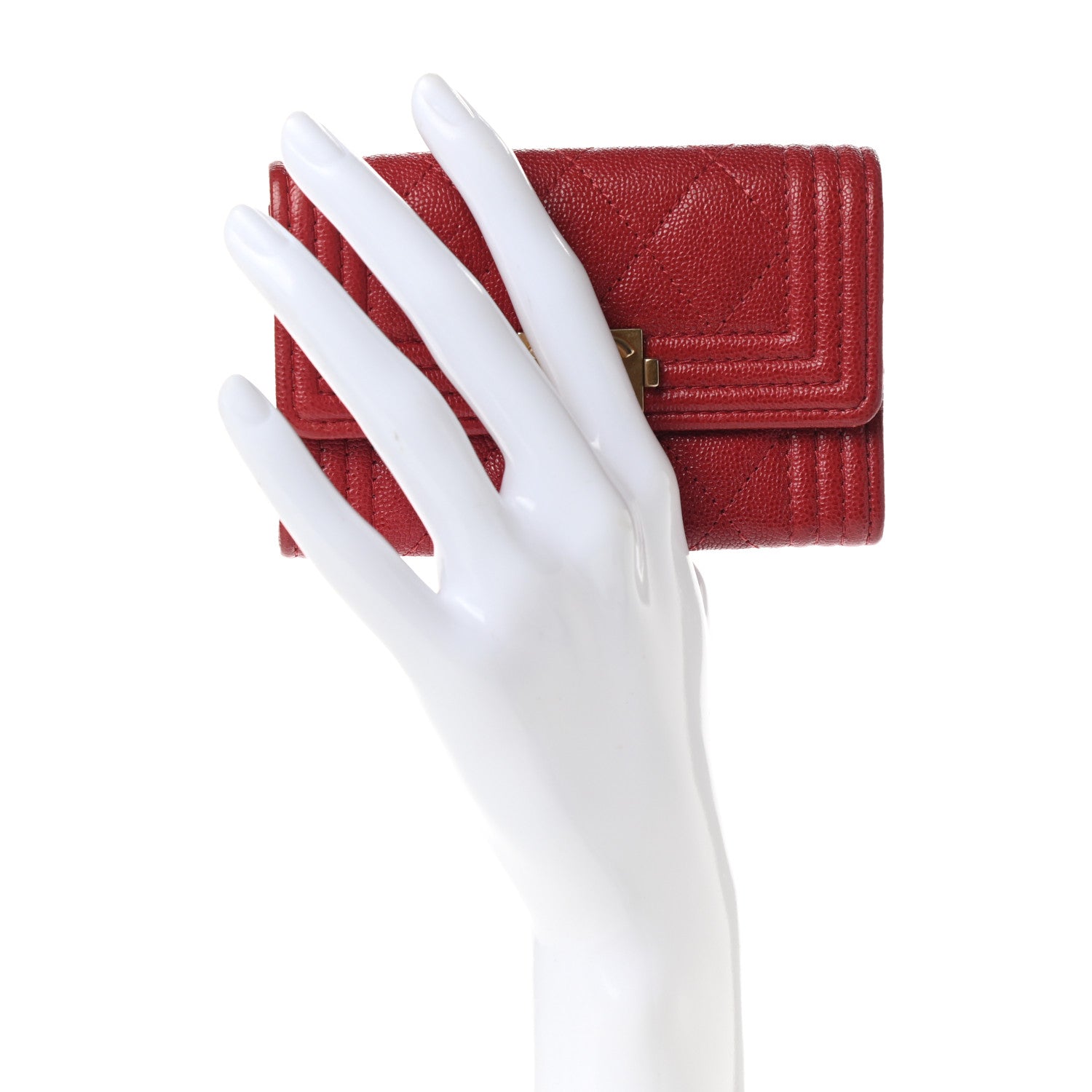Chanel Caviar Quilted Boy Flap Card Holder Wallet Red 2 of 7