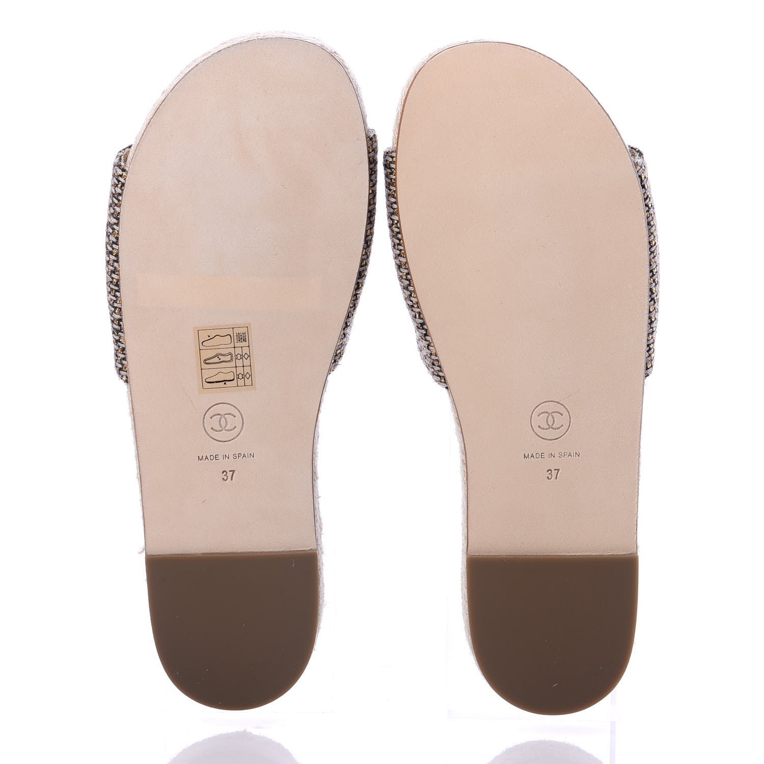 Chanel Metallic Tweed CC Espadrille Slip On Sandals 37 Beige Black 5 of 10