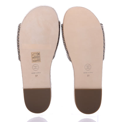 Chanel Metallic Tweed CC Espadrille Slip On Sandals 37 Beige Black 5 of 10