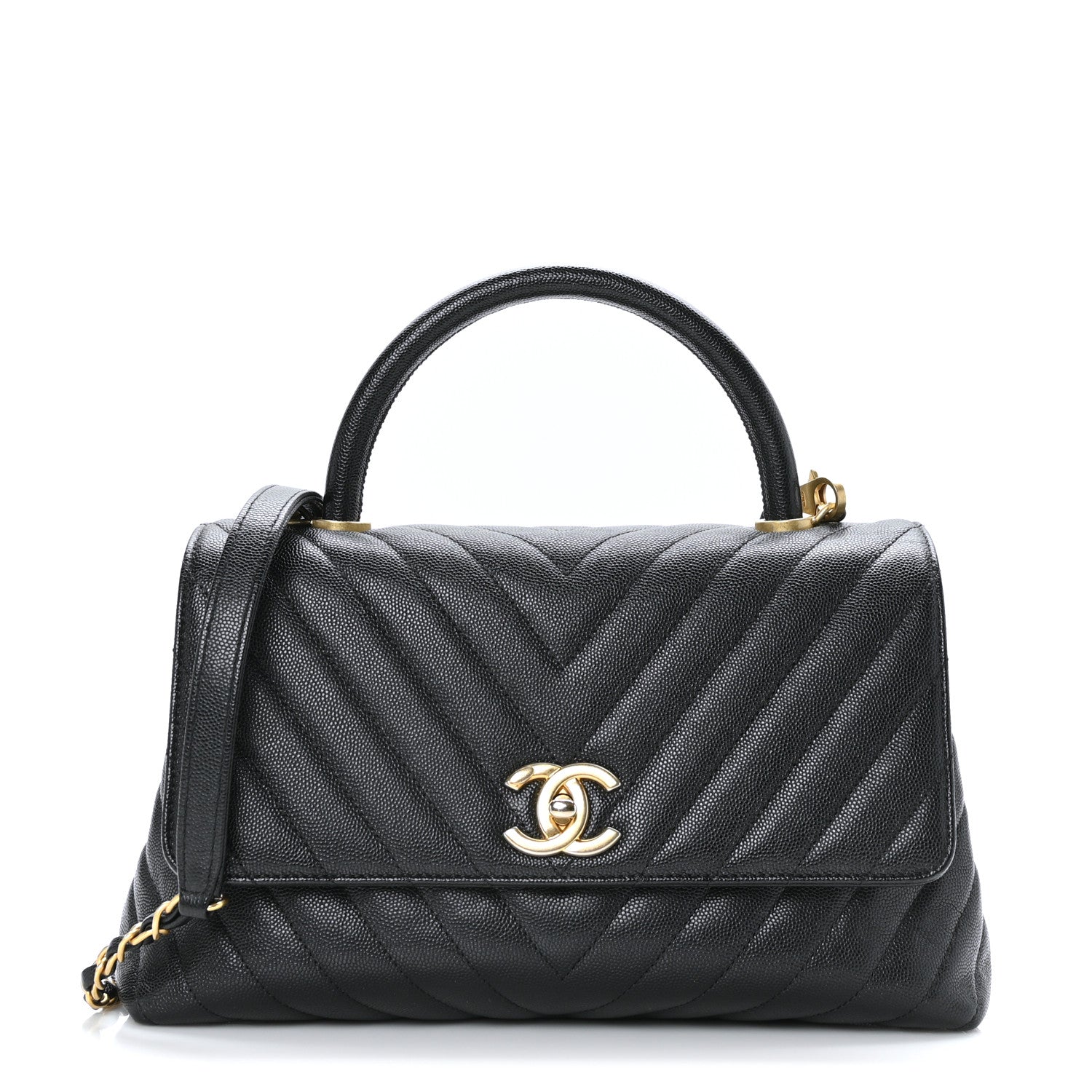 Chanel Caviar Chevron Quilted Small Coco Handle Flap Black 1 of 10
