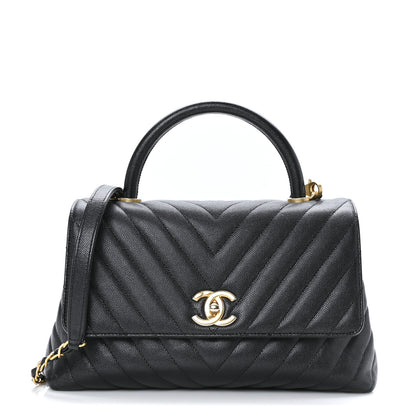 Chanel Caviar Chevron Quilted Small Coco Handle Flap Black 1 of 10