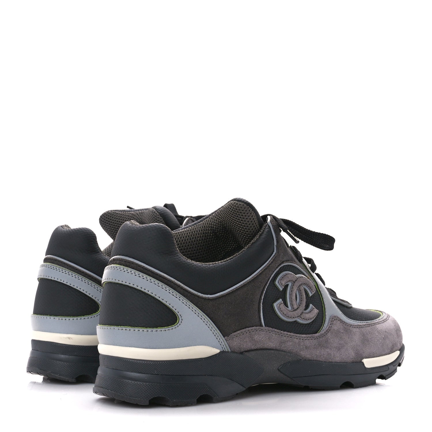 Chanel Calfskin Suede CC Sneakers 40 Black Grey 4 of 11