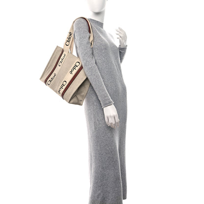 Chloe Cotton Calfskin Medium Woody Ribbon Tote White Brown 2 of 8