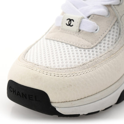 Chanel Mesh Suede Calfskin Grained Calfskin Womens CC Sneakers 35.5 White Black 11 of 17