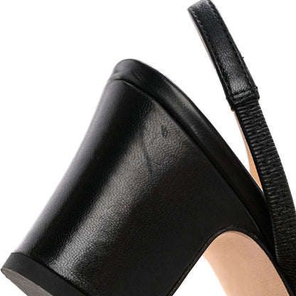 Chanel Goatskin Grosgrain Cap Toe CC Slingback Pumps 35 Black 12 of 13