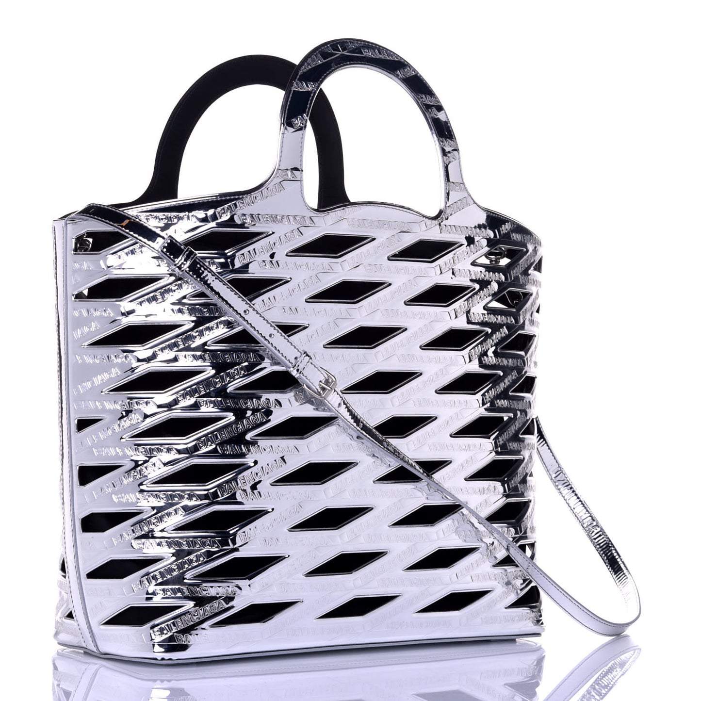 Metallic Calfskin Neo Basket Tote Silver