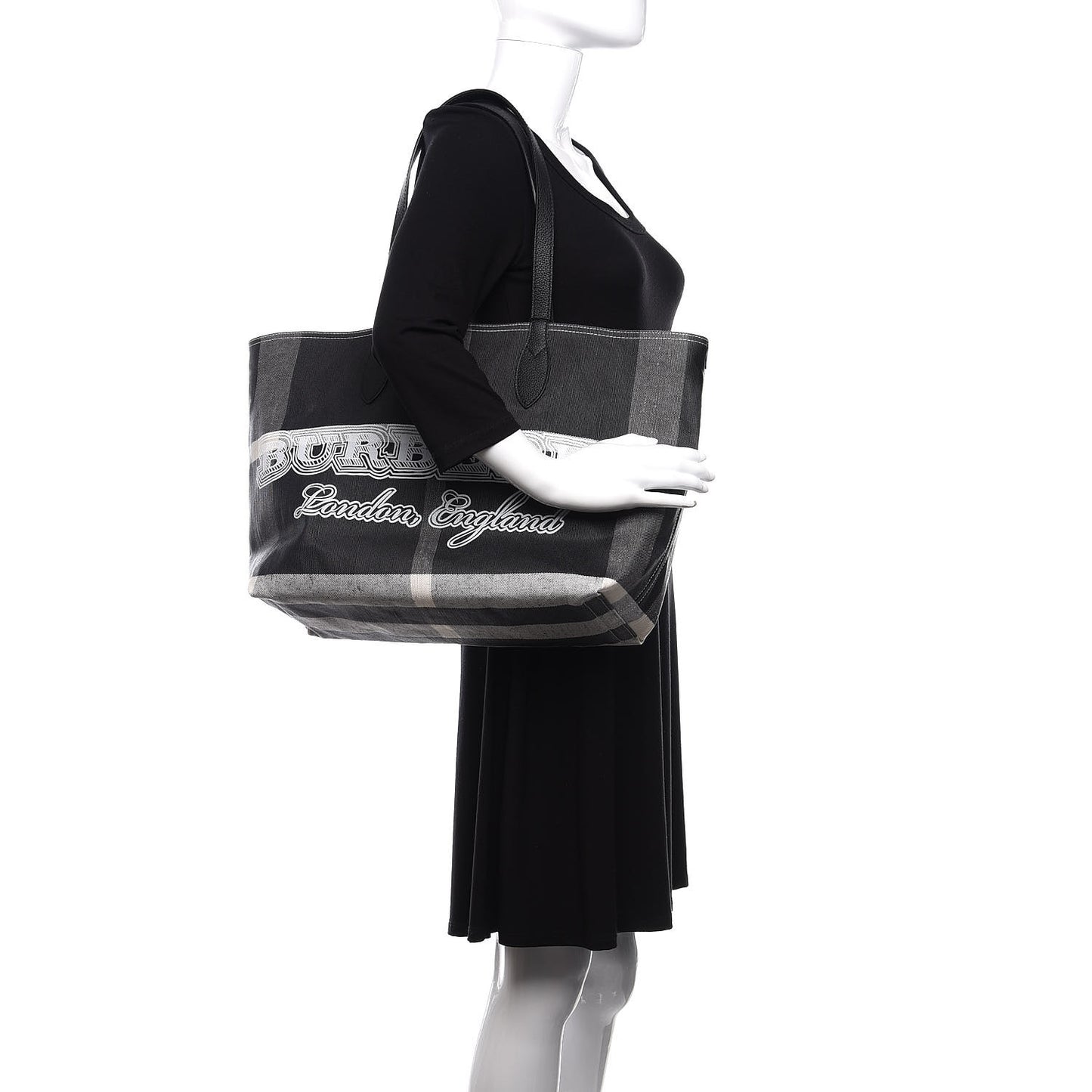 Coated Canvas Mega Check Medium Doodle Tote Black White