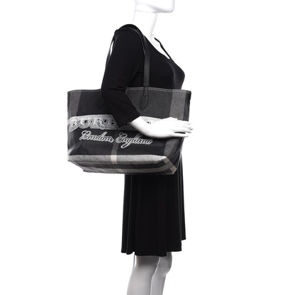 Burberry Coated Canvas Mega Check Medium Doodle Tote Black White 2 of 10