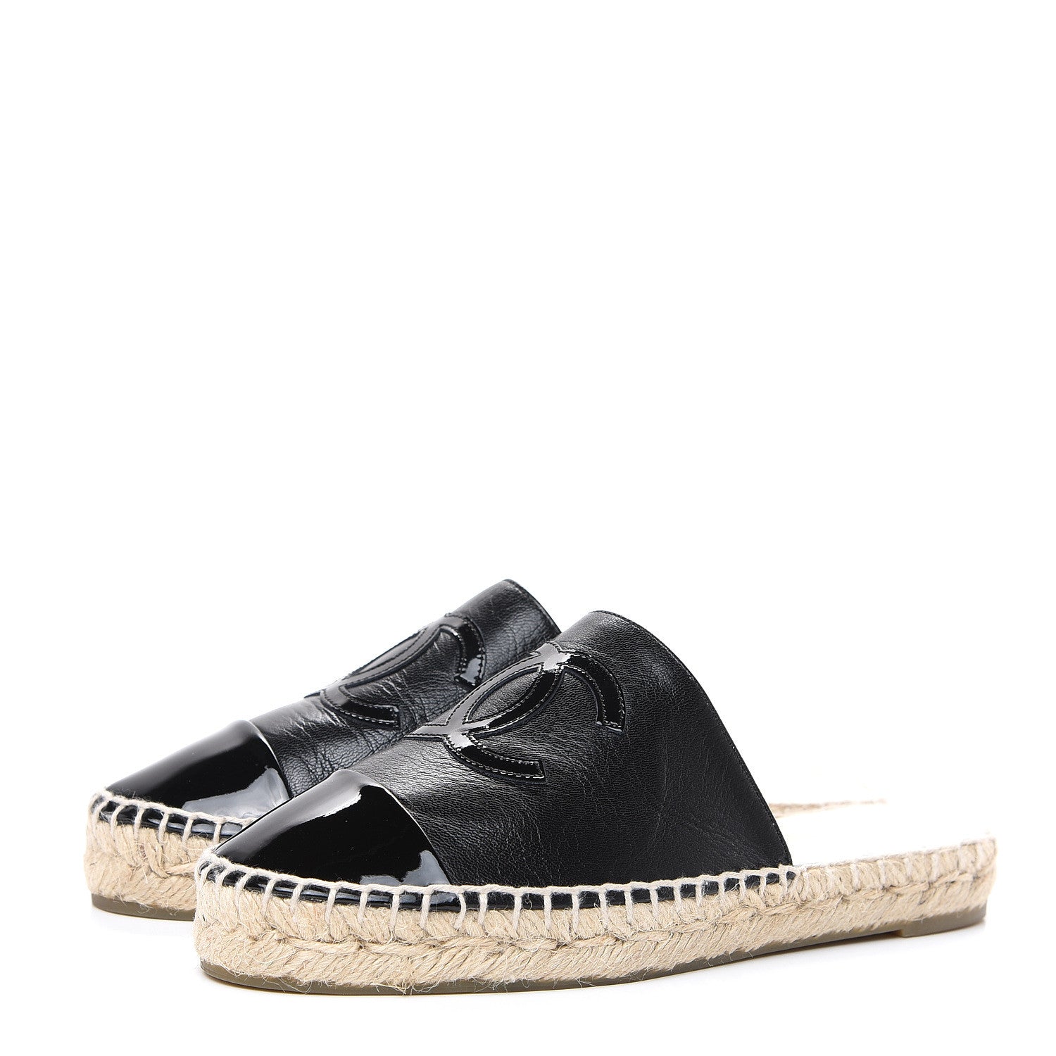Chanel Iridescent Goatskin Patent CC Espadrille Mules 35 Black 3 of 10