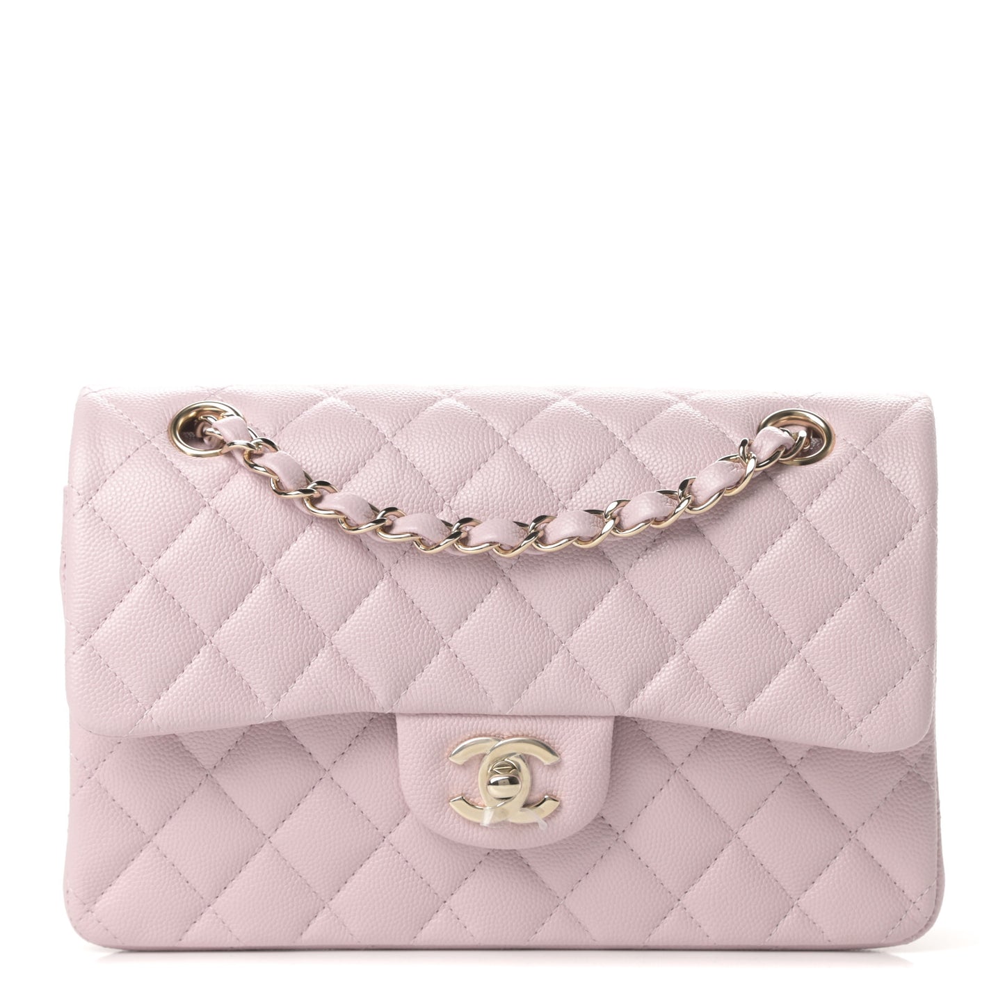 Caviar Quilted Small Double Flap Light Pink