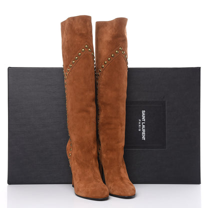 Saint Laurent Suede Otterproof Light Studded Grace 105 Boots 37 Fox Brown 8 of 8