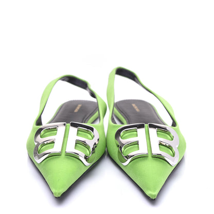 Balenciaga Satin BB Knife Pointy Toe Slingback Flats 38 Neon Green 2 of 11