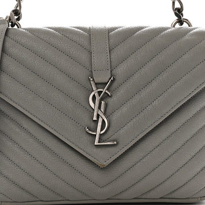 Saint Laurent Sheepskin Matelasse Chevron Monogram Medium College Bag Granite 8 of 14