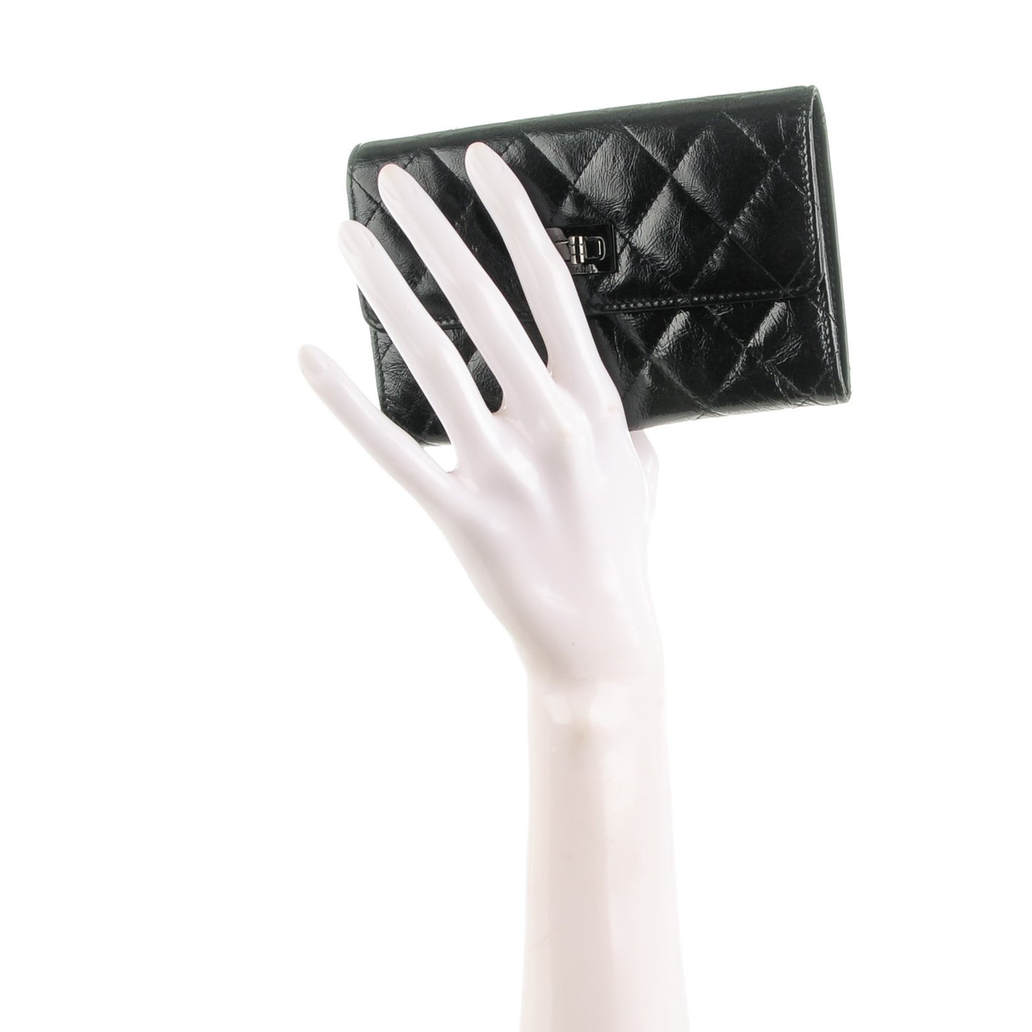 Glazed Calfskin Quilted Small Reissue Flap Wallet Black