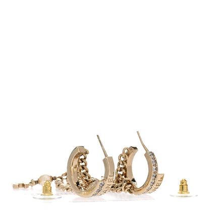 Chanel Pearl Crystal CC Long Chain Drop Earrings Gold 3 of 6