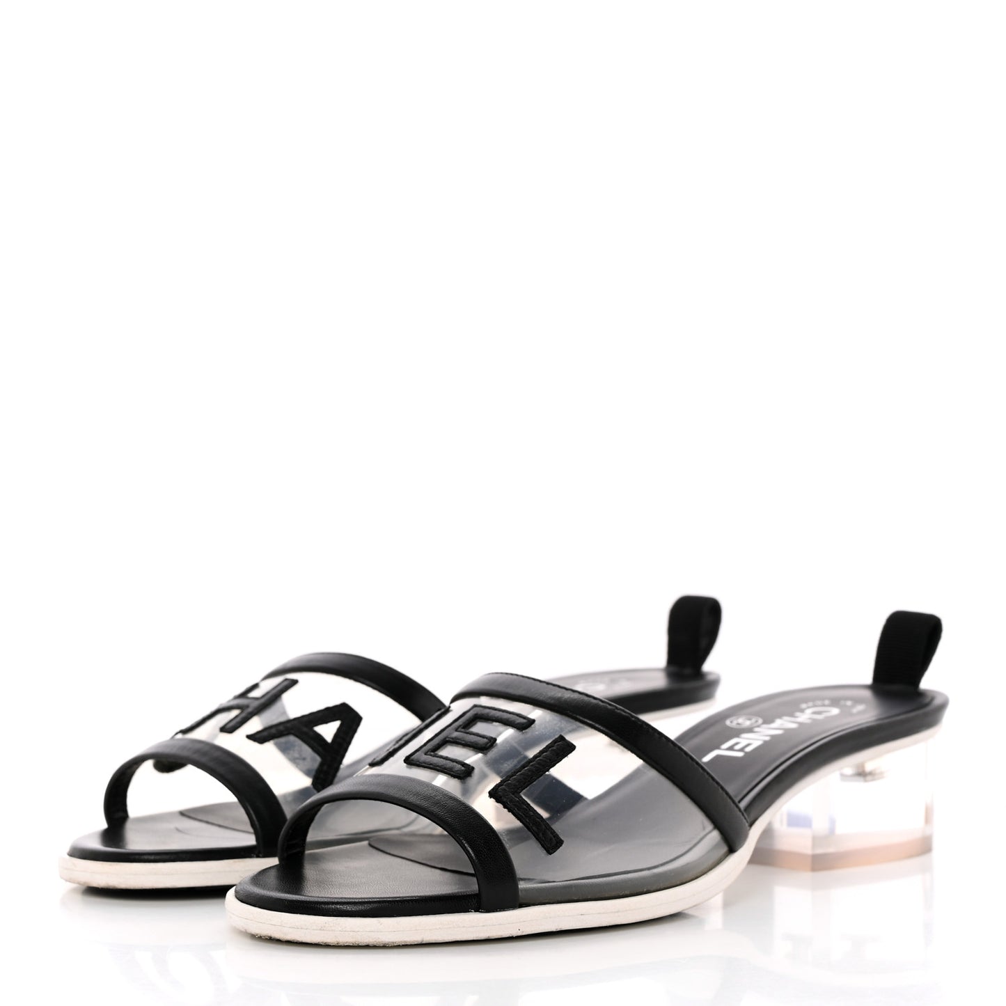 PVC Lambskin Logo Mules 37 Black