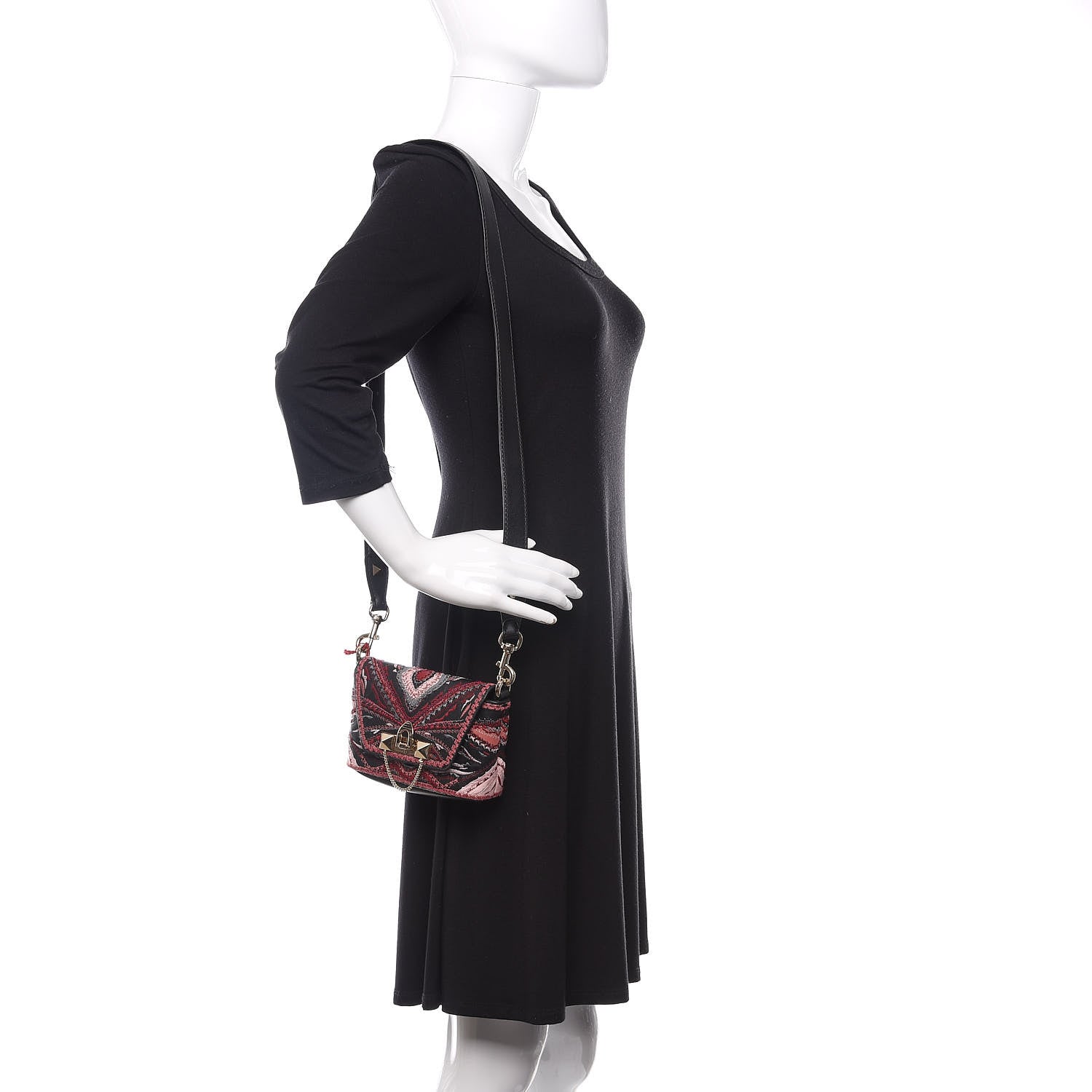 Valentino Garavani Calfskin Embroidered Small Demilune Crossbody Bag Black 2 of 8
