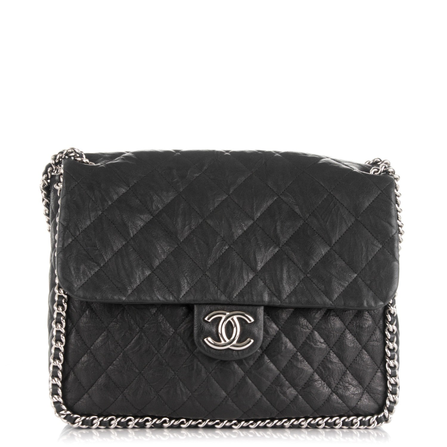 Chanel Washed Lambskin Quilted Maxi Chain Around Flap Black 1 of 6
