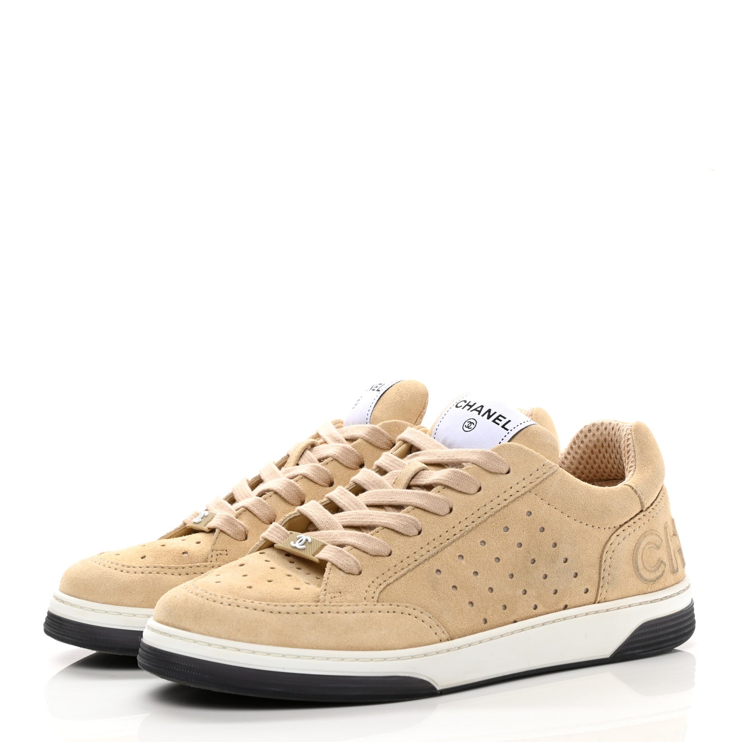 Suede Calfskin Logo Sneakers 38 Beige