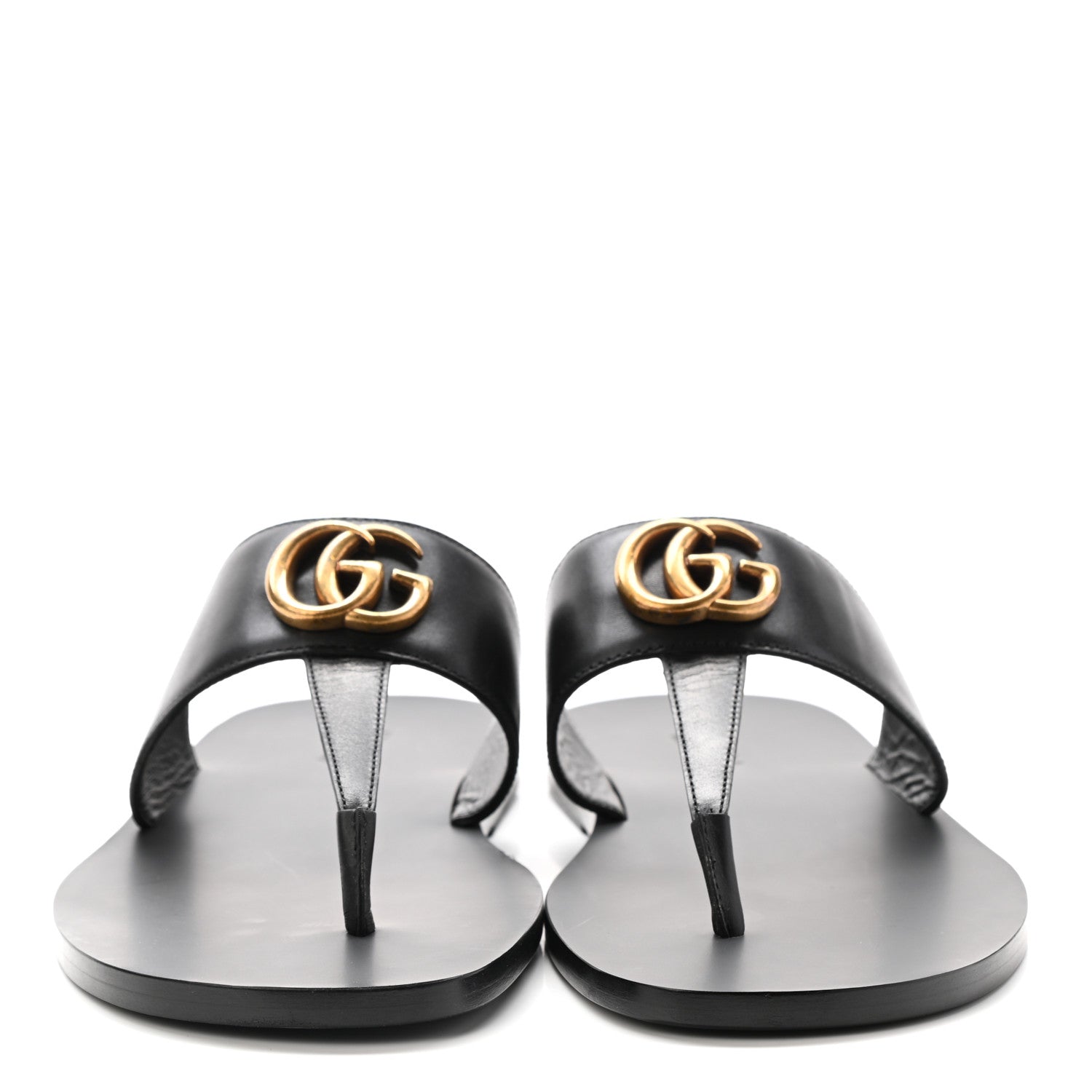 Gucci Rei Calfskin Cirano Lux Mens GG Marmont Thong Flat Sandals 8 Black 2 of 9