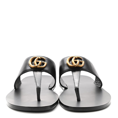 Gucci Rei Calfskin Cirano Lux Mens GG Marmont Thong Flat Sandals 8 Black 2 of 9