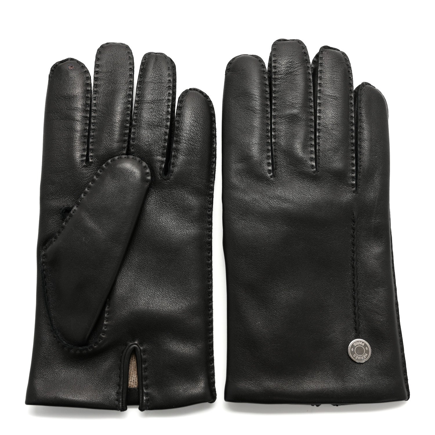 Hermes Lambskin Cashmere Gloves 8.5 Black 2 of 5