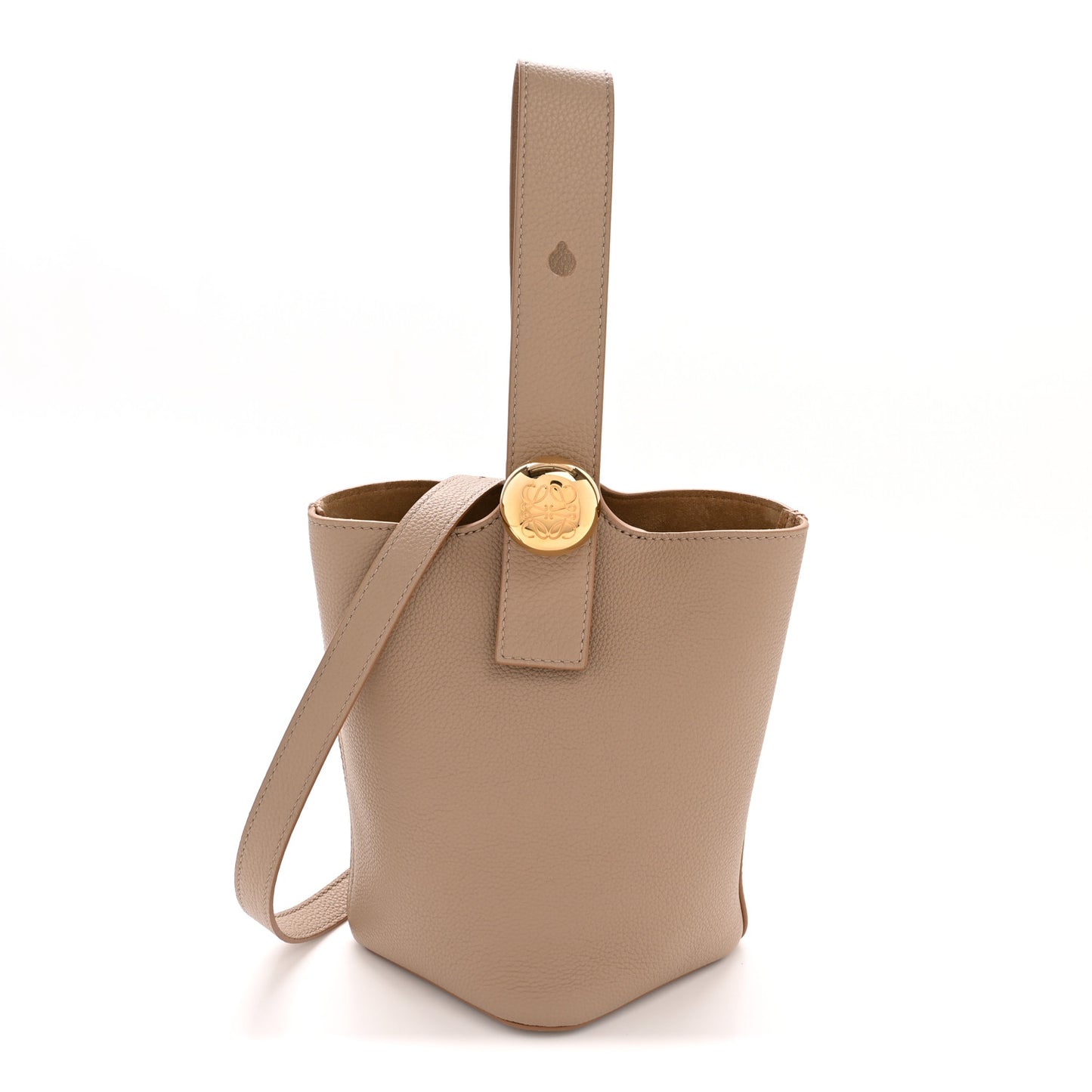 Soft Grained Calfskin Mini Pebble Bucket Bag Oak