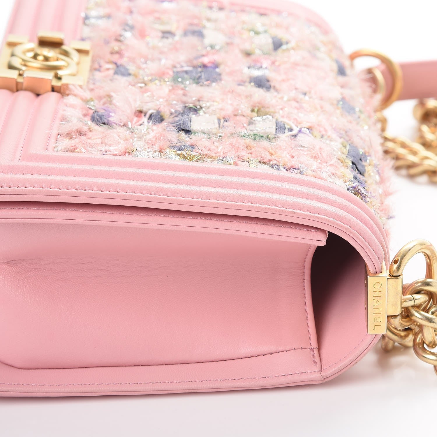 Chanel Iridescent Tweed Lambskin Medium Boy Flap Pink 14 of 15