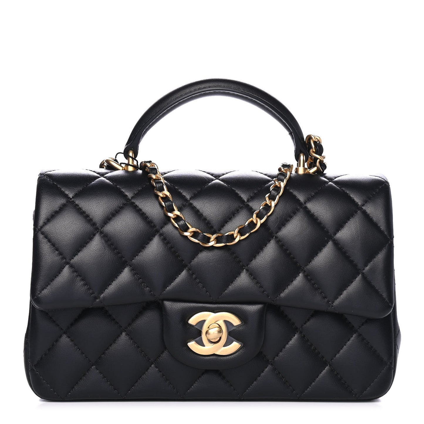 Lambskin Quilted Mini Top Handle Rectangular Flap Black