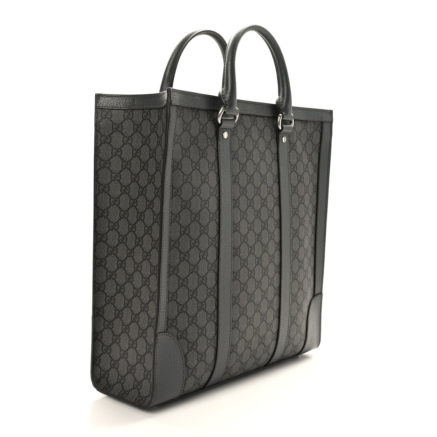 GG Supreme Monogram Textured Dollar Calfskin Medium Ophidia Tote Grey Black Graphite Grey