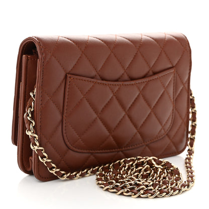 Chanel Lambskin Quilted Crystal Pearl CC Wallet On Chain WOC  Brown 3 of 12