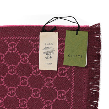 Gucci Wool Jacquard GG Monogram Sten Fringe Scarf Magenta Bordeaux 4 of 4