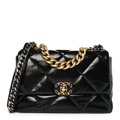 Chanel Shiny Crumpled Calfskin Quilted Large Chanel 19 Flap Black 1 of 9