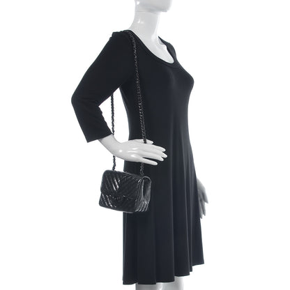 Chanel Metallic Patent Crumpled Calfskin Chevron Quilted Mini Square Flap Black 2 of 8