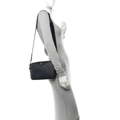 Gucci GG Supreme Monogram Textured Dollar Calfskin Web Ophidia Wristlet Shoulder Bag Blue Black Graphite Blue 3 of 13