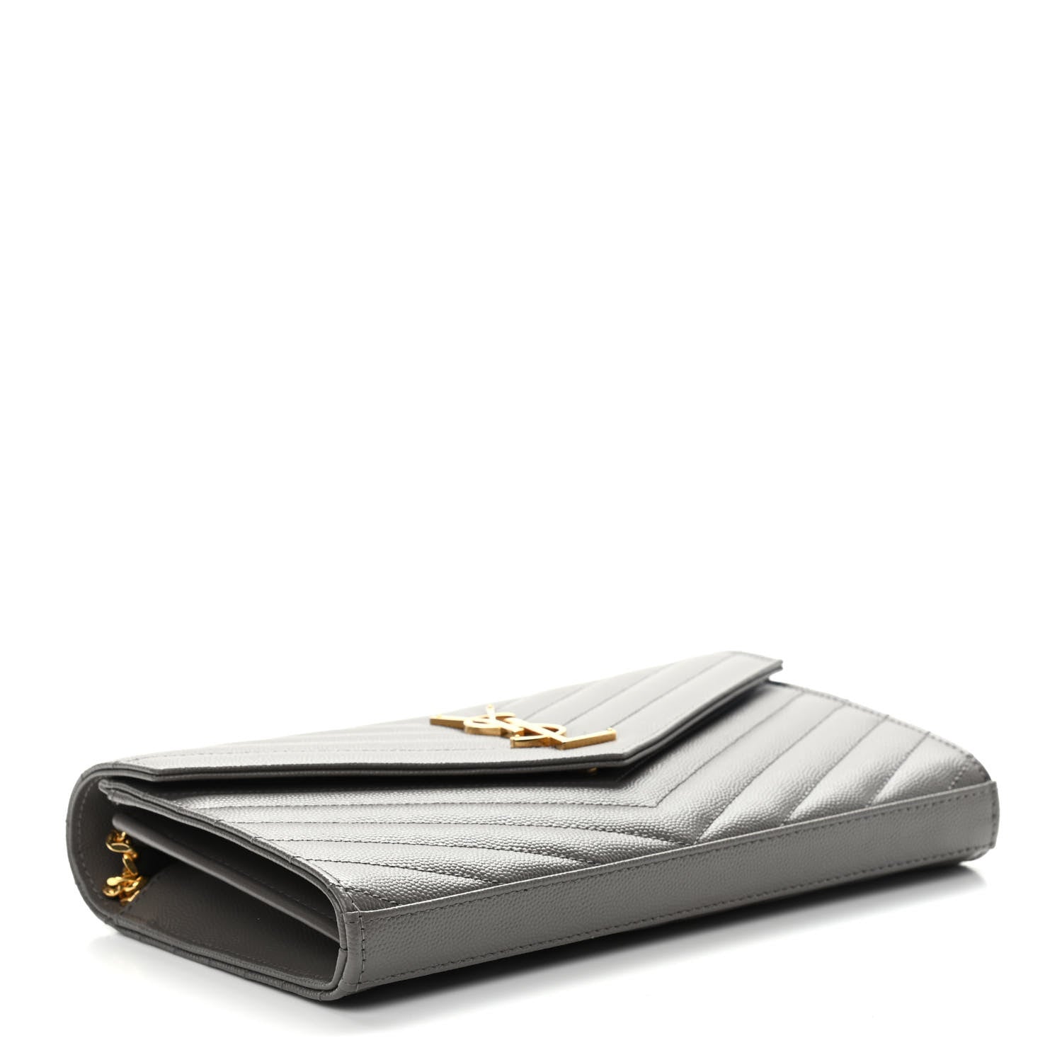 Saint Laurent Grain De Poudre Matelasse Chevron Monogram Chain Wallet Earth 4 of 8